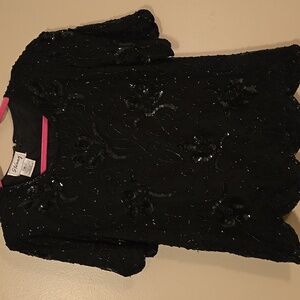 Stenay Black Beaded Silk Evening Top Size XL
